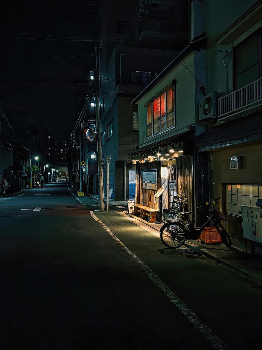 noc, Tokio, ulica, Japonia, miejski, chodnik, architektura, zmierzch, zbudowana struktura, życie w mieście, oświetlony