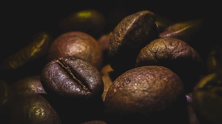 kaffe, kaffebönor, bönor, kafé, närbild, bakgrunder, mörk, böna, dryck, friskhet, koffein