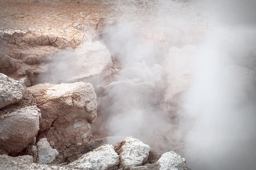 Piscina Celestine, vapor, piedra amarilla, primavera calurosa, niebla, naturaleza, rocas, geotérmica, parque Nacional
