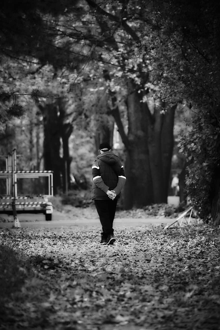 Man, Candid Shot, Monochrome, Park, Alone, Nature, Outdoors, men, black and white, one person, adult