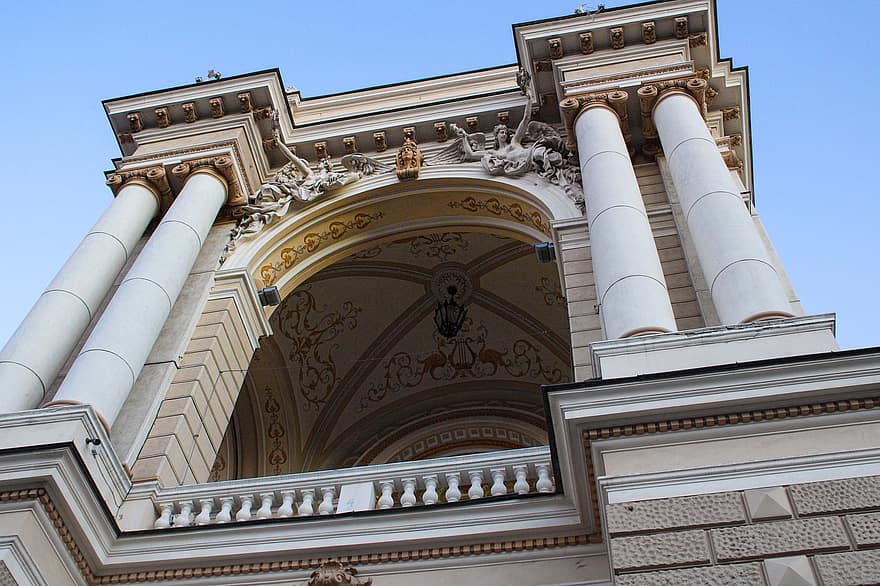 opéra, ciel, bâtiment, architecture, ville, historique, Odessa, Ukraine, Urbain