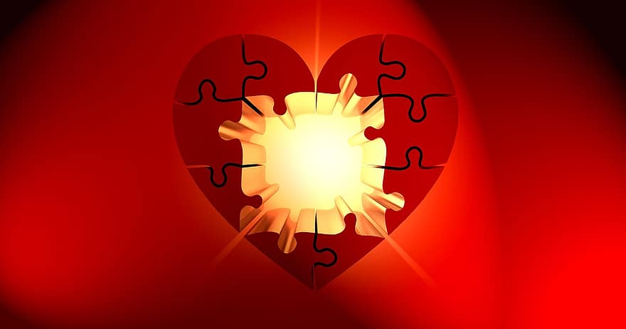 パズル、心臓、光、運、関係、つながり、約束する、シンボル、パズルのピース、忠誠心、組み合わせる