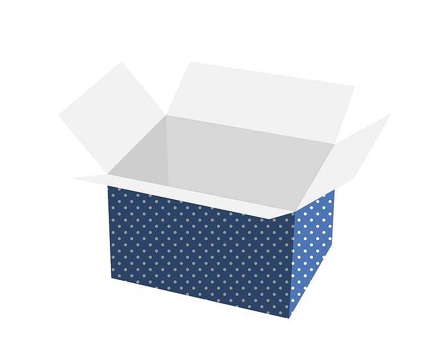 Box, Cardboard Box, Packaging, Gift, Gift Box, Open, Carton, Polka Dots, Empty, Flaps, White