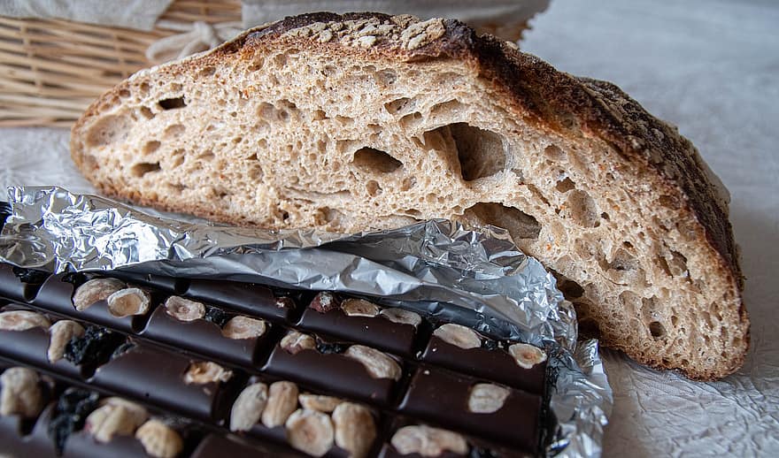 Bread, Chocolate, Food, Sourdough, Snack, Sweet, Almonds, close-up, gourmet, freshness, loaf of bread