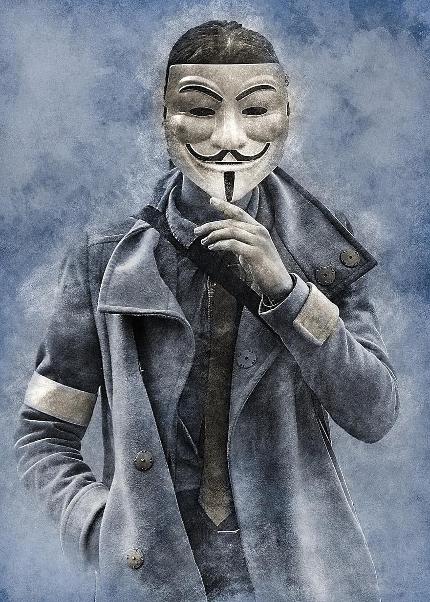 vendeta, anonymní, maska, tvář, osoba, meme, člověk, muž, mužský, portrét, digitální manipulace
