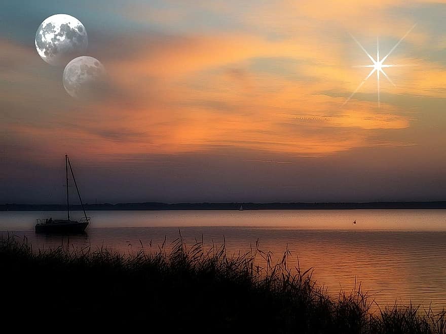 фотошоп, море Штейнхудер, вечер, озеро, пейзаж