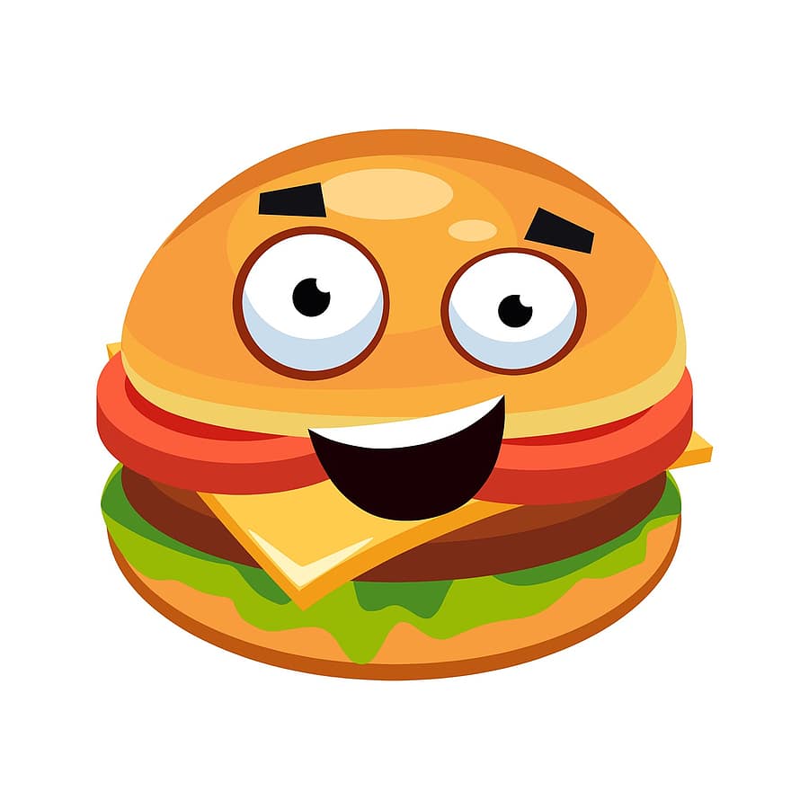 Hamburger, burger, uśmiech, fast food, kanapka, jedzenie, amerykańskie jedzenie, przekąska, odżywianie