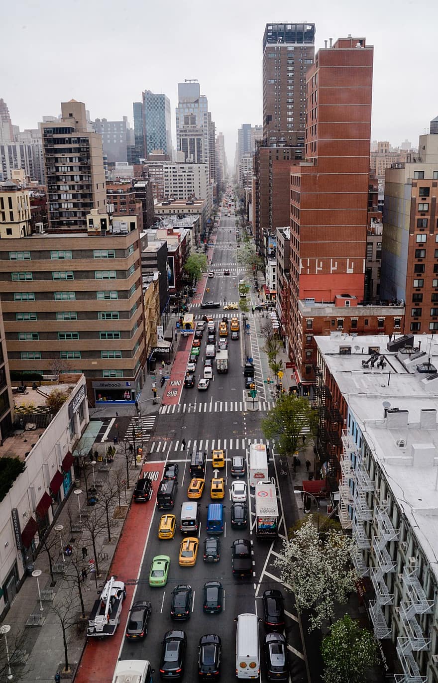 Niujorkas, pastatai, kelias, eismas, dangoraižiai, miesto vaizdą, panorama, bokštas, miesto centre, miesto, miestas