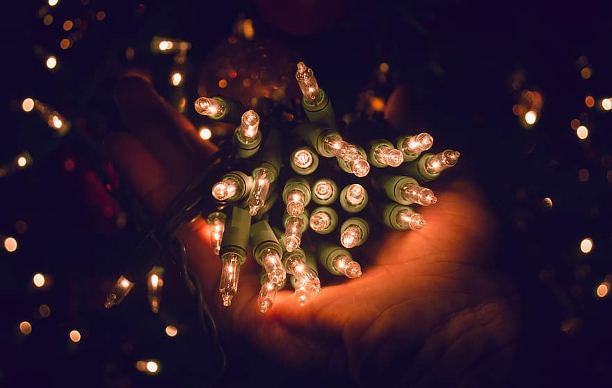 lumières de Noël, lumières de bokeh, Noël, décoration, décor, vacances, guirlandes lumineuses, hiver, père Noël, nicholas, d'or