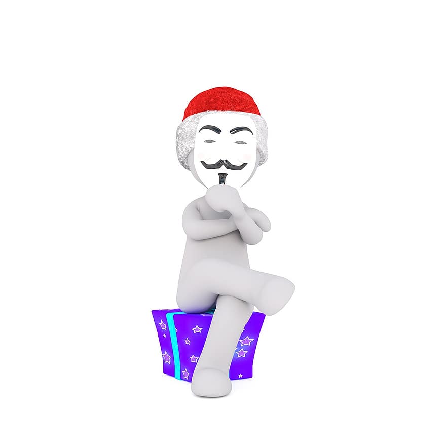 рождество, белый мужчина, все тело, шляпа санты, 3d модель, фигура, изолированный, анонимный, маскировать, карнавал, восстание