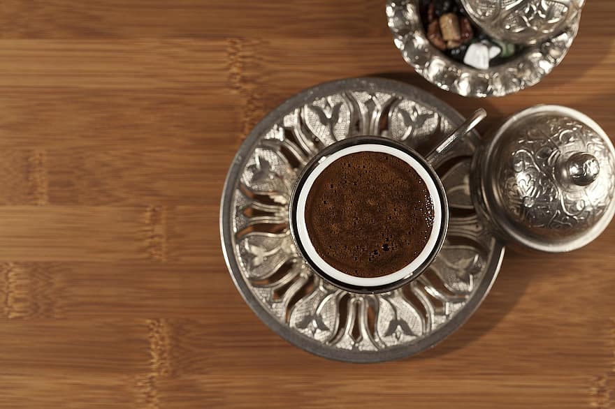 터키 커피, 커피, 전통적인, 맛있는, 부풀다, 표시, 터키식 커피 프레젠테이션, 초콜릿, 문화, 아름다운