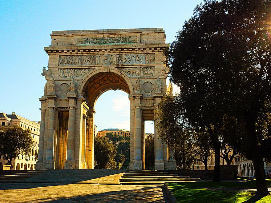 Victory Arch, αρχιτεκτονική, γένοβα, liguria, Ιταλία, πόλη, ο ΤΟΥΡΙΣΜΟΣ, καλοκαίρι, κατασκευή, αρχαίος, πλατεία νίκης