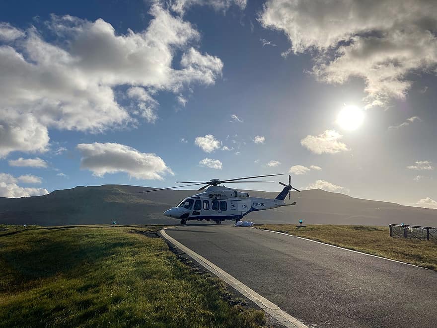 Helicopter, Aviation, Travel, Atlantic Airways, Faroe Islands, air vehicle, propeller, transportation, flying, mode of transport, blue
