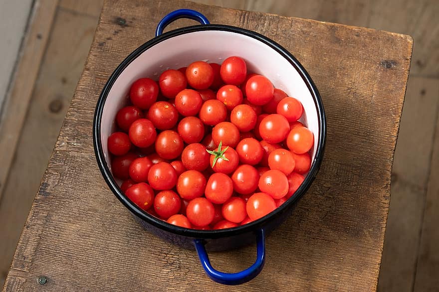 tomater, grøntsag, mad, frugt, gryde, røde tomater, bord, frisk, moden, sund og rask, tomat