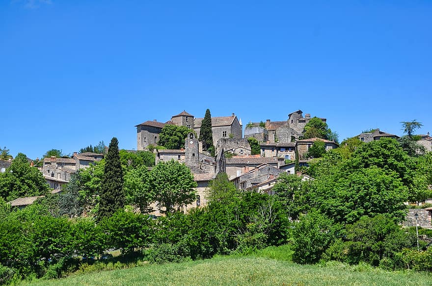 pueblo, castillo, fortaleza, pierre, medieval, antiguo, arquitectura, torre