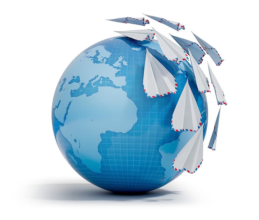 papel de avión, Render 3d, continentes, aeronave, planeta, globo, viaje, salida, avión, aviación, turista