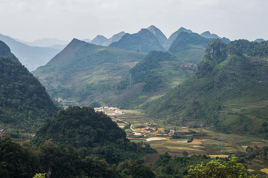 cao bang, vietnam, bjerge, geopark, nord vietnam, natur, bjerg, landlige scene, landskab, gård, grøn farve