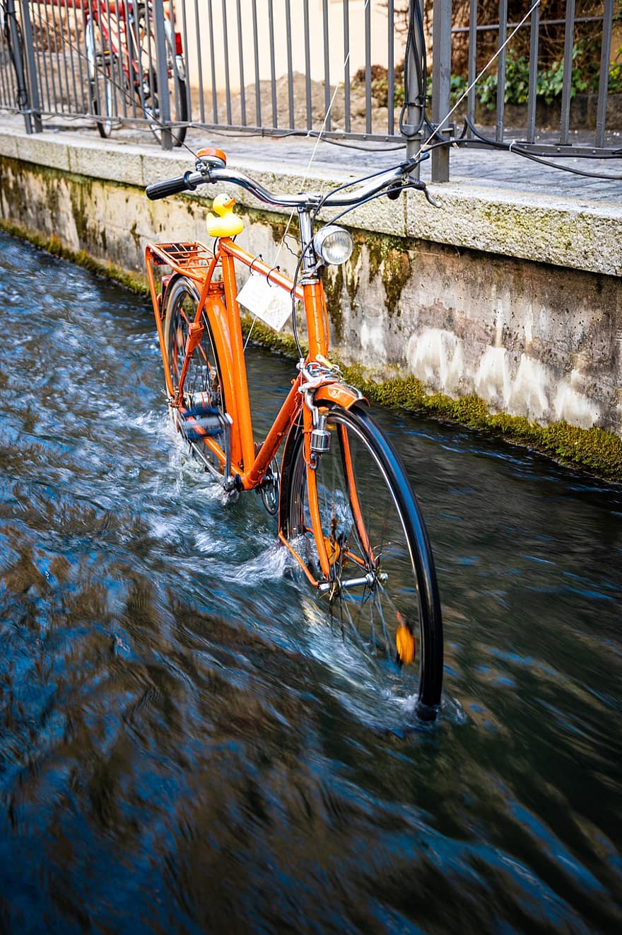 bicyclette, cyclisme, ancien, véhicule, eau, vélo, canal, transport, mode de transport, été, roue