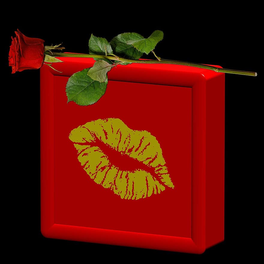 cutie, decor, 3d, surprinde, proiecta, acest, decorativ, roșu, Trandafir roșu