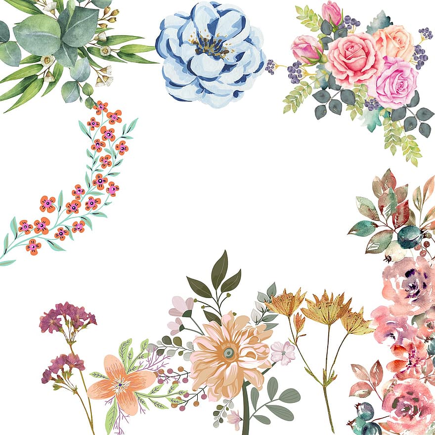 blomster, kunst, natur, have, blomst, baggrunde, blad, illustration, dekoration, plante, mønster