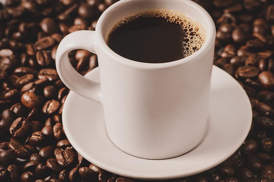 ถ้วย, กาแฟ, เมล็ดกาแฟ, คาเฟอีน, กลิ่นหอม, คาเฟ่, ย่าง, ถั่ว, ดื่ม, เครื่องดื่ม, กระตุ้น