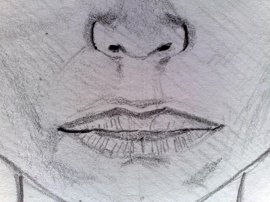 boca, labios, dibujo, dibujo a lápiz