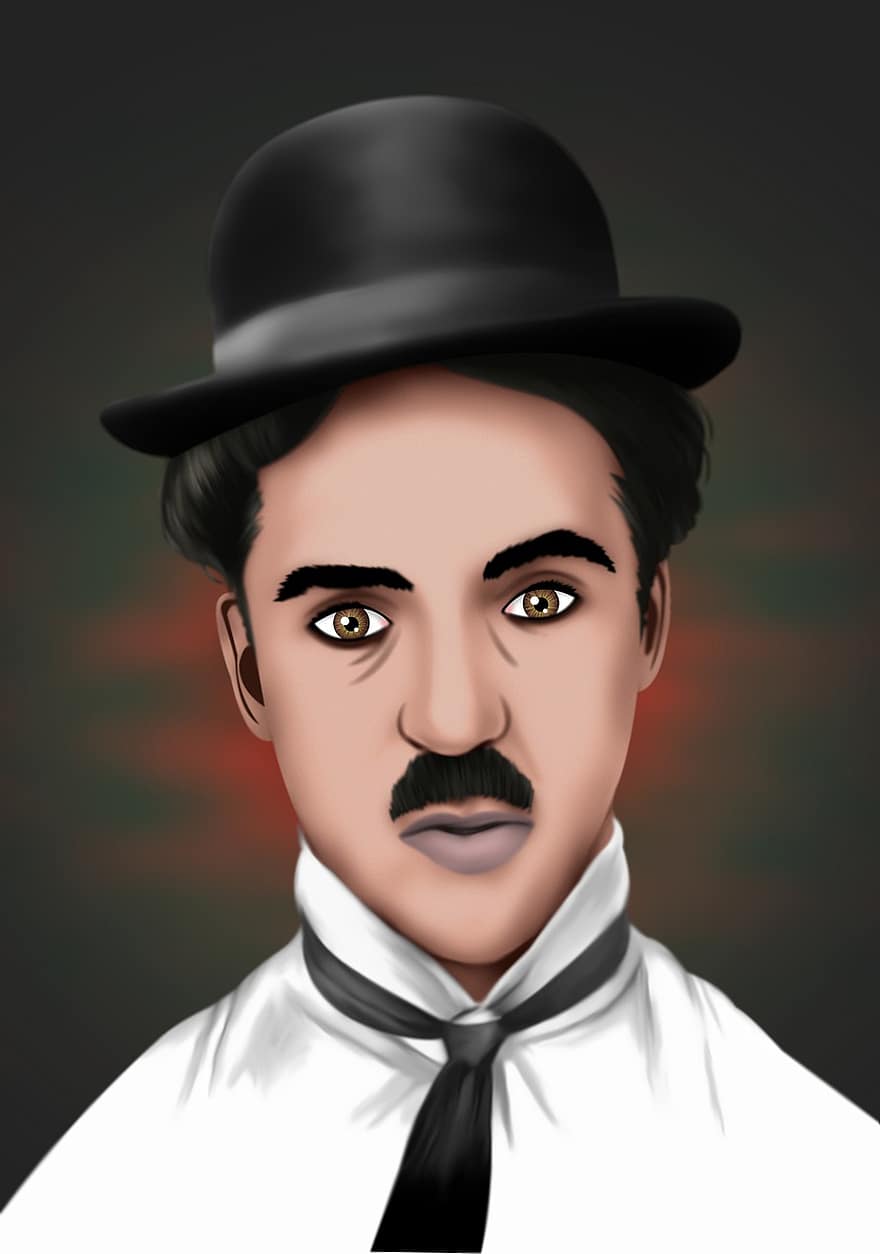 Charlie Chaplin, acteur, komiek, Theater Acteur, komische acteur, digitale kunst, schilderij, digitaal schilderij, kunst, mannen, volwassen