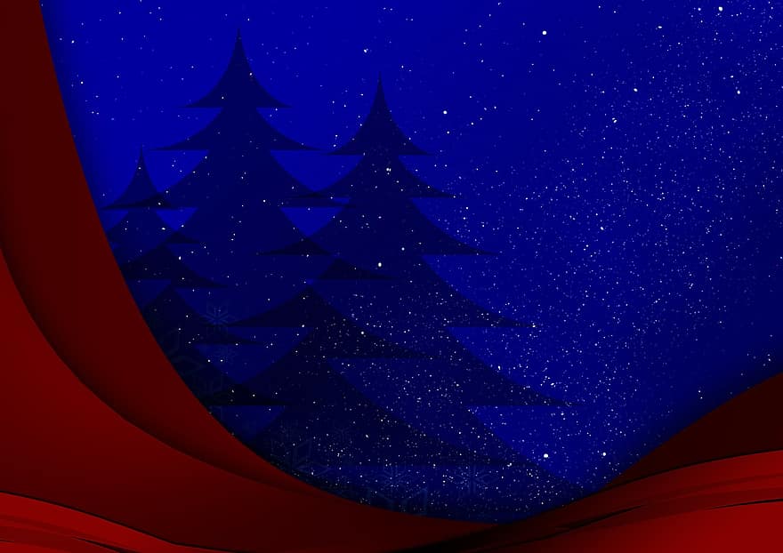atvirukas, eglės, sniegas, mėlyna, raudona, atėjimas, medžiai, giraitė, Kūčios, Kalėdos, gruodžio mėn
