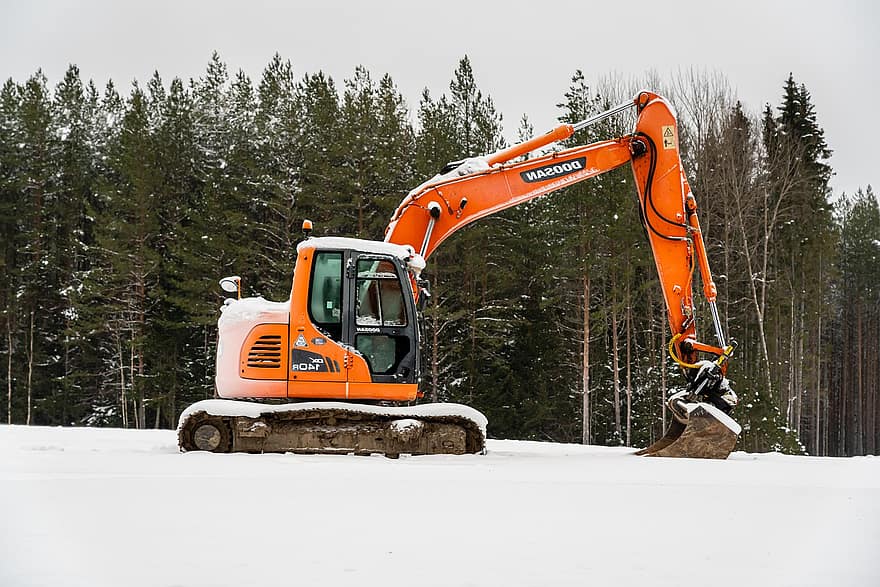 Excavator, Vehicle, Machine, Construction, Build, snow, bulldozer, machinery, earth mover, winter, working