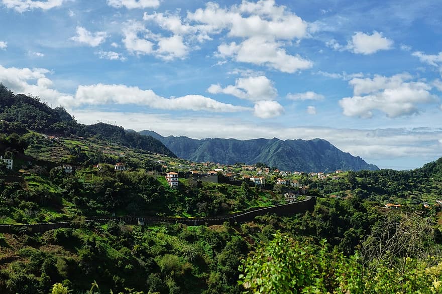 hegyek, Madeira, Portugália, természet, hegy, zöld szín, vidéki táj, nyári, tájkép, kék, erdő