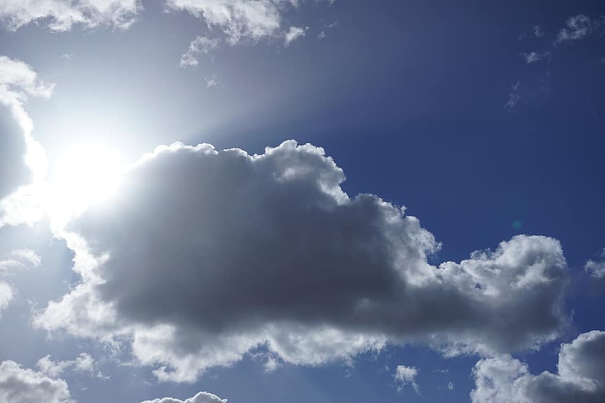 taivas, pilviä, aurinko, sinitaivas, auringonvalo, auringonpaiste, sää, sininen, päivä, taustat, pilvi