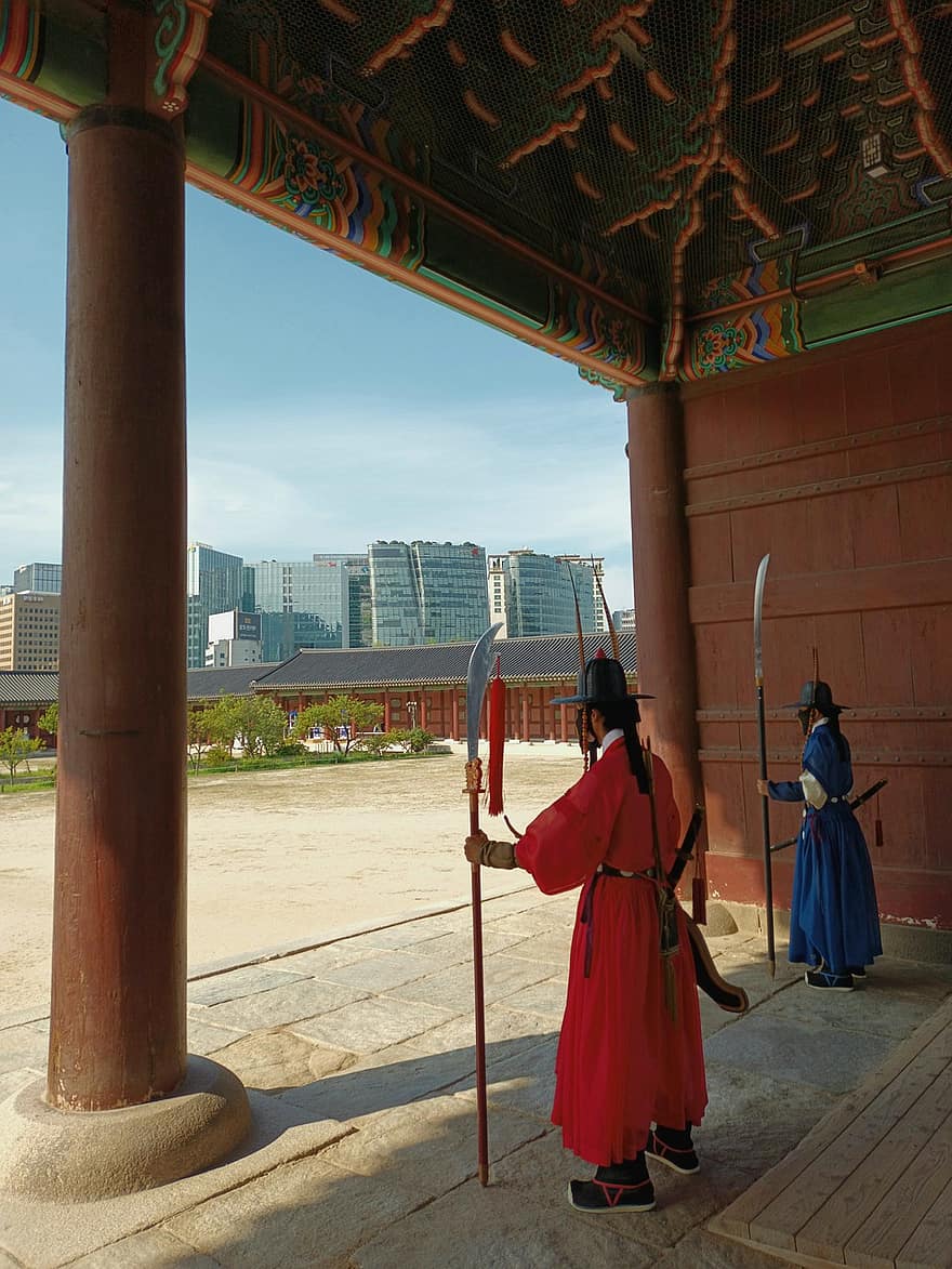 vakt, tinning, slott, korea, Seoul, tradisjon, tradisjonell