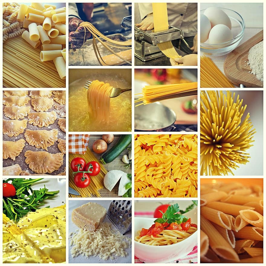 колаж, локшина, макарони, їжа, їсти, спагетті, кухар, Італія, італійська, кухня, середземноморський
