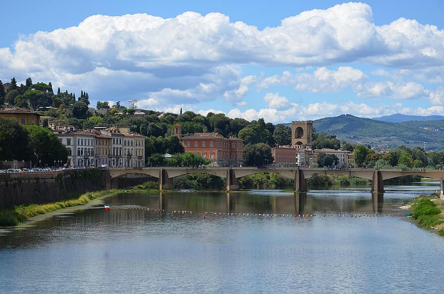 híd, Firenze, Arno, folyó, város