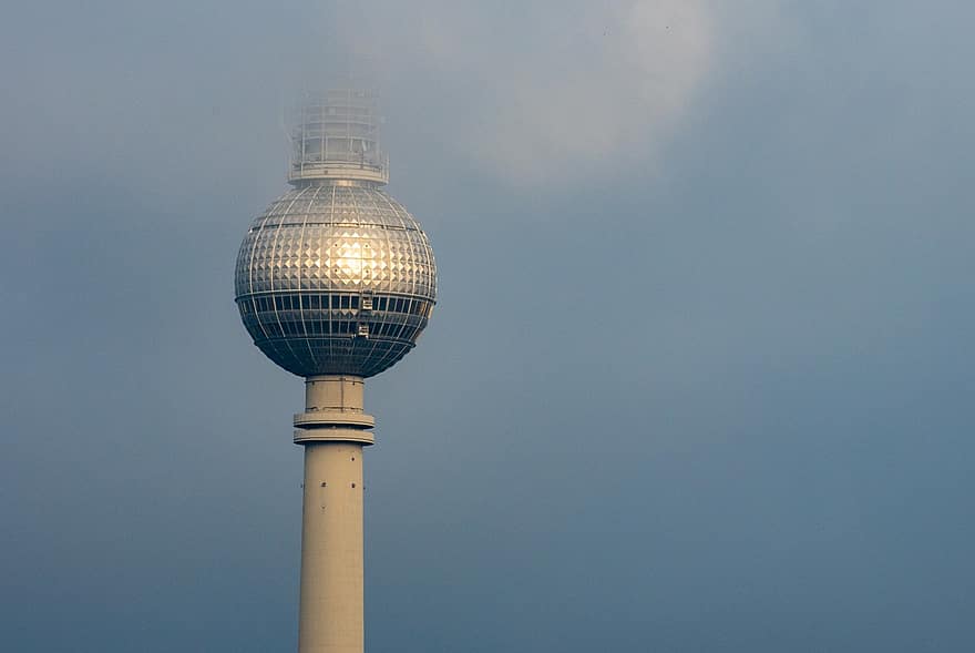 телевизионна кула, кула, сграда, структура, Берлин, облаци, небе