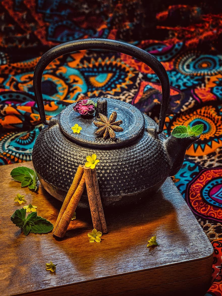 čaj, stálý život, konvice na čaj, složení, čajový ceremoniál