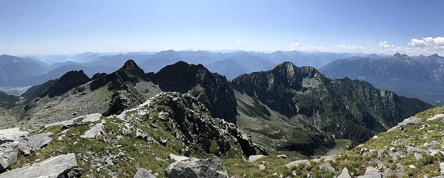Panorama fra toppen av mennesket, Mot toppen av gresset, alpine rute, Alpene, gå, himmel, topper, ekskursjoner, fotturer, fjellene, natur