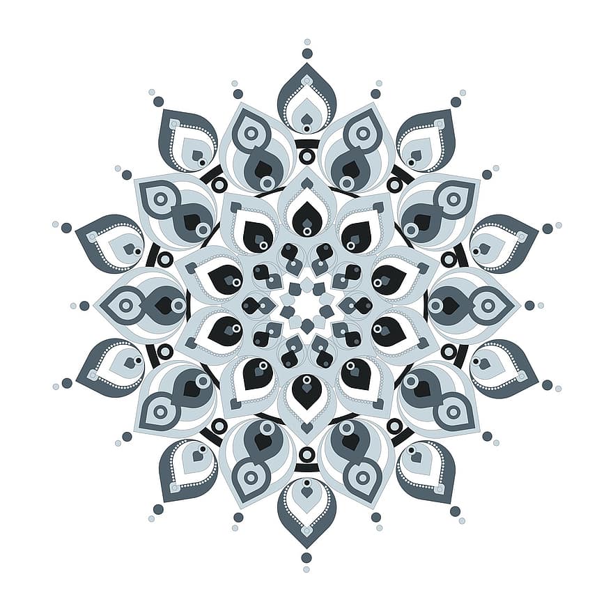 Mandala, illuusio, kukka-, kuvio, musta, design, graafinen, työ, digitaalinen, bg, luovuus