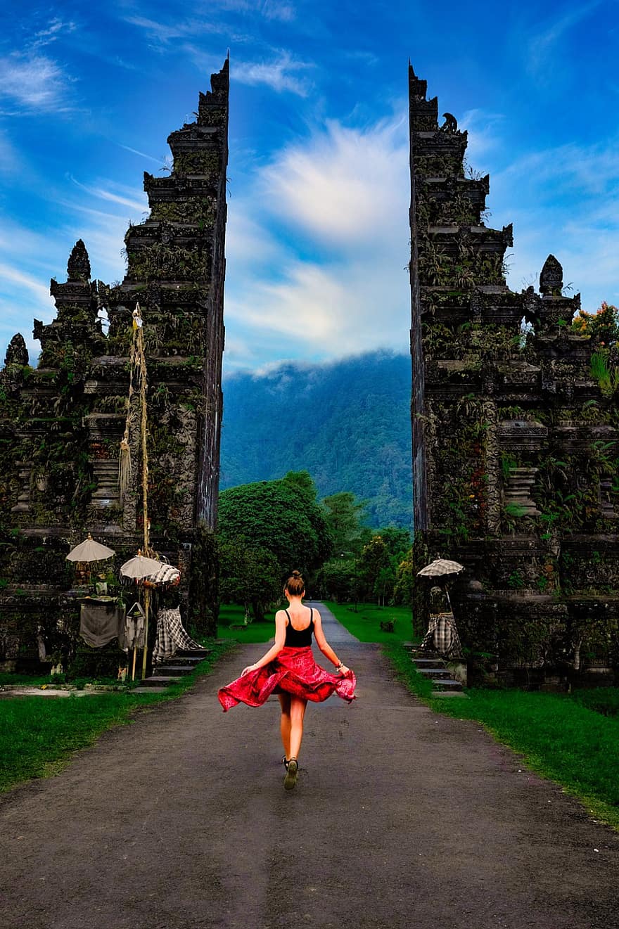 kobieta, Brama Bali Handara, Indonezja, tło, Tapeta, atrakcja turystyczna, kobiety, kultury, jedna osoba, buddyzm, dorosły