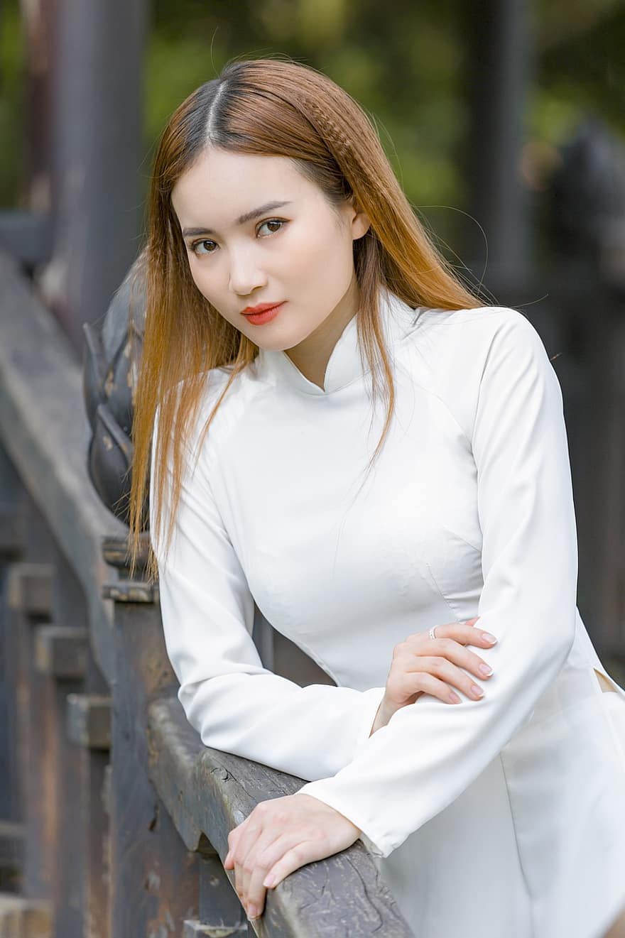 ao dai, mode, femme, portrait, Robe nationale du Vietnam, robe, traditionnel, fille, joli, pose, modèle