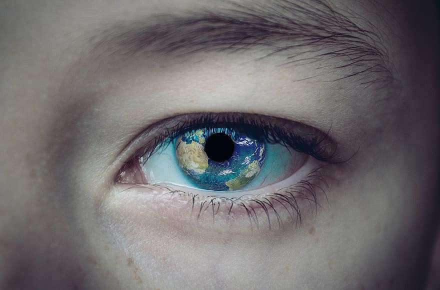 bolygó, látomás, szemek, írisz, makró, látás, föld, szempilla, szemöldök, közelkép, emberi szem