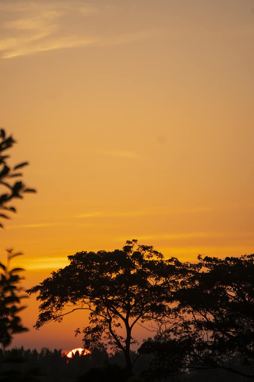 Vietnam, tarde, puesta de sol, paisaje, oscuridad, Dom, luz del sol, amanecer, silueta, amarillo, retroiluminado