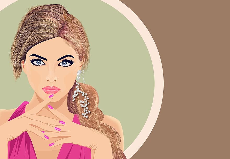 Fashion Girl, Girl With Pink Dress, Vector People, Woman, Young, Pink, People, Fashionable, Youth, Girl, Dress