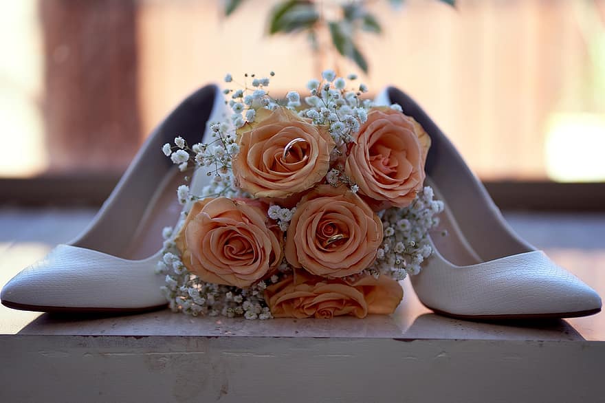 Rose, fiori, scarpe, sposa, rosa fiorita, petali, fioritura, fiorire, flora