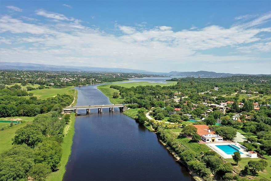 Córdoba, río, España, ciudad, canal, camino acuático, agua, paisaje, verano, vista aérea, bosque