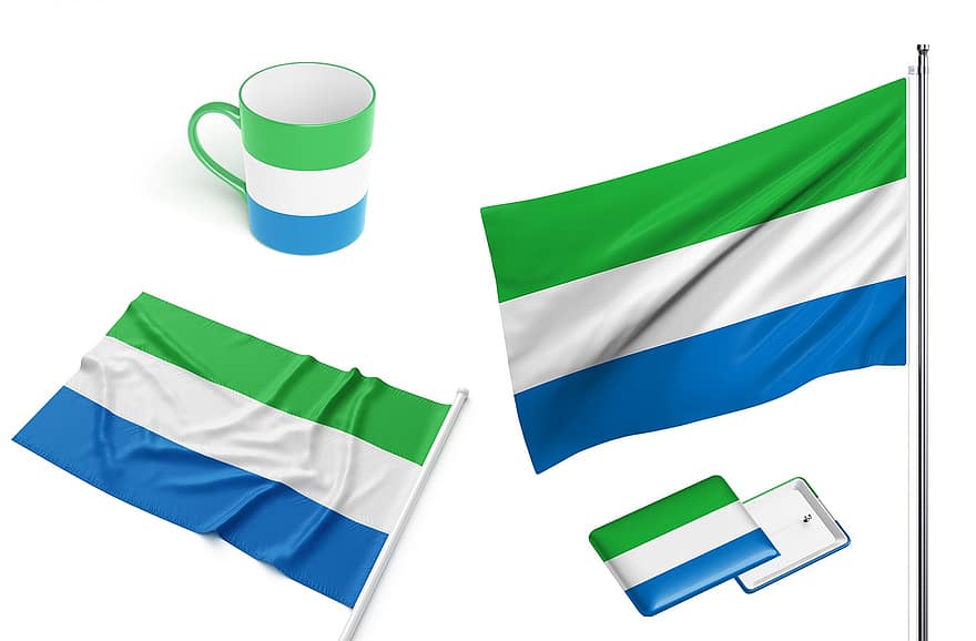 Sierra Leona, país, bandera, Pin insignia, jarra, vaso, asta de bandera, bandera nacional, símbolo, independencia, día Nacional