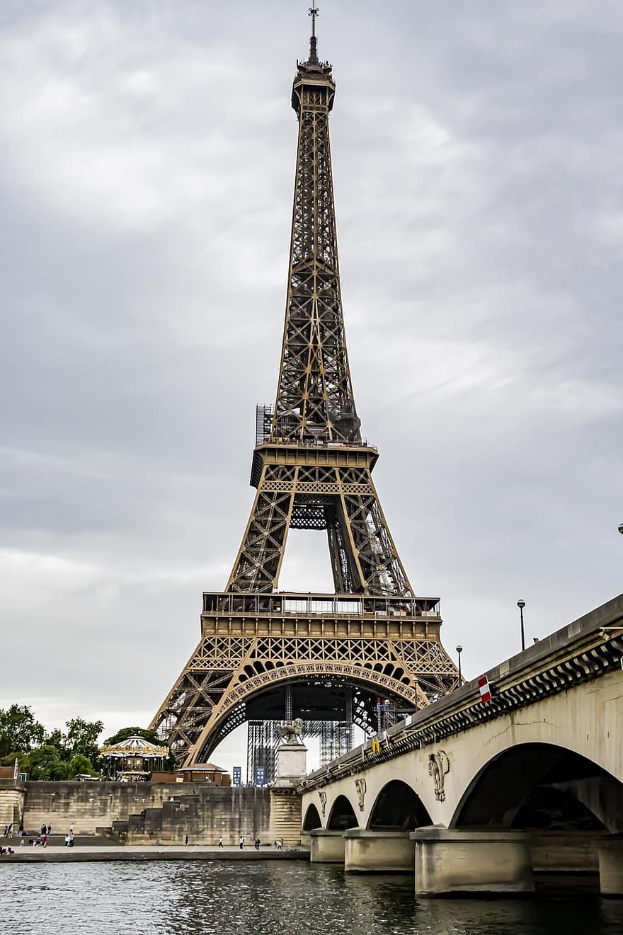 Paris, Eiffel Tower, River, France, Bridge, Tower, Architecture, famous place, tourism, travel, cityscape