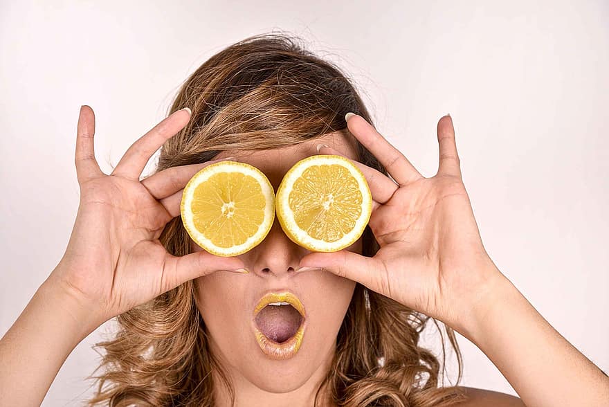 limón, mujer, cítrico, modelo, amarillo, belleza, admiración, boca, manos, Fruta, naranja