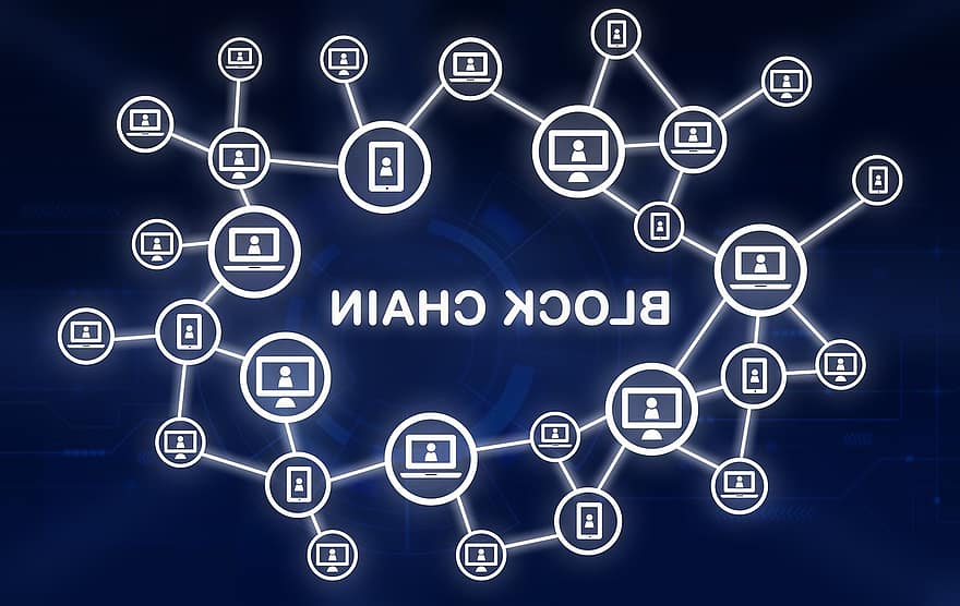blockchain, bitcoin, krypto, technologia, Internet, porozumiewanie się, symbol, dane, biznes, połączenie, niebieski