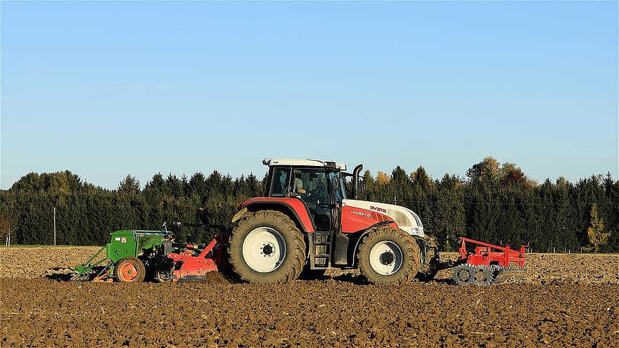 traktor, zemědělství, setí, zemědělský stroj, agrotechnika, secí stroj, práce v terénu, hospodařit, venkovské scény, špína, pracovní